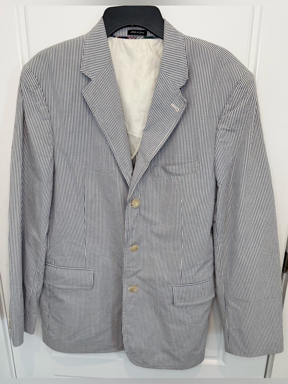 J.Crew Seersucker Blazer 42R Mens Sports Coat Blue Striped 3 Button Preppy Work